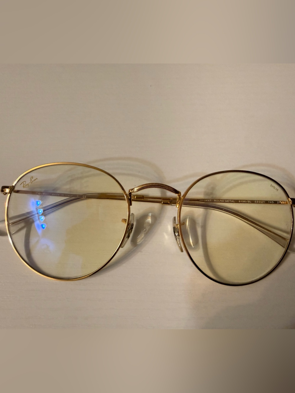 Ray-Ban Blue Light Filtering Gold Round Wire Frame Glasses